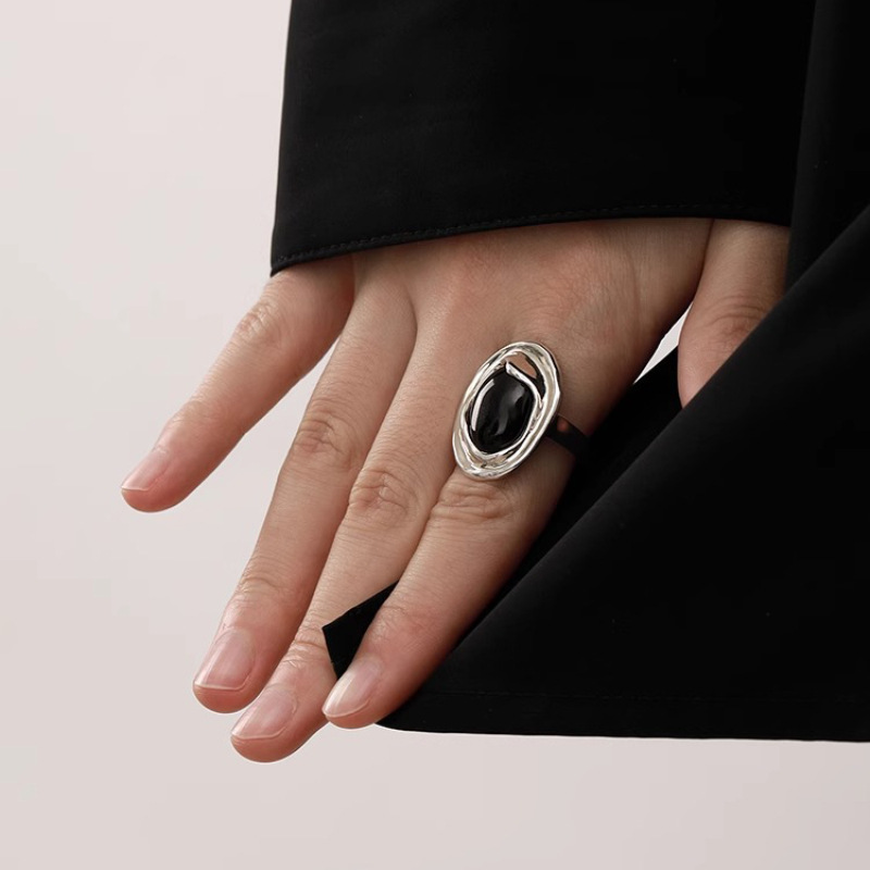 Street Fashion Rings - VENTFILLE 925 스털링 실버 블랙 마노