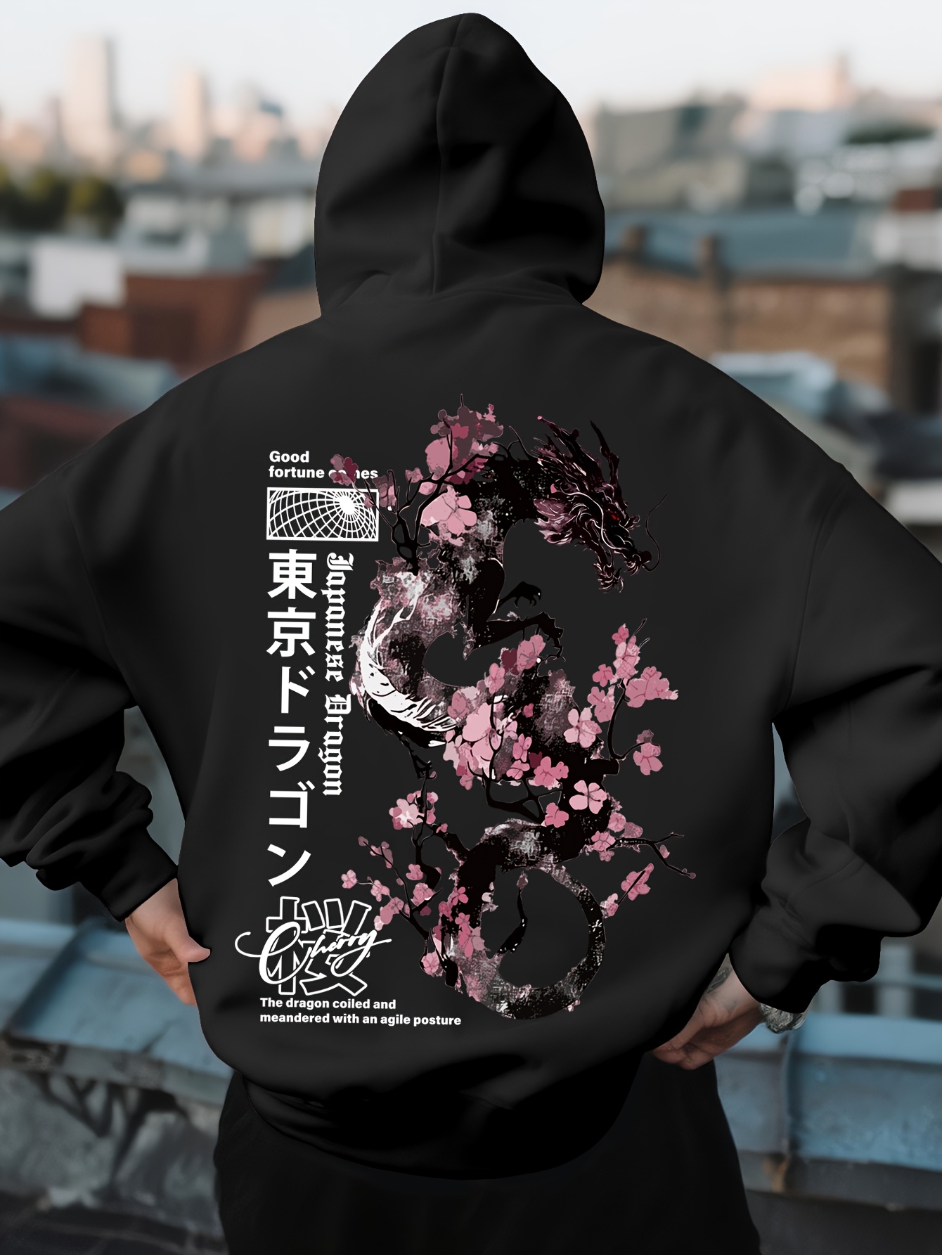 Street Fashion Asian - 남성용 힙합 스포츠 후드티, 일본식 용과