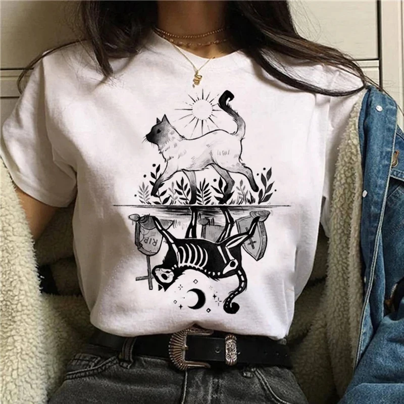 만화 할로윈 고양이 티셔츠, 통기성 코튼 반팔 프린트  - Street Fashion Asian 리뷰 및 가격