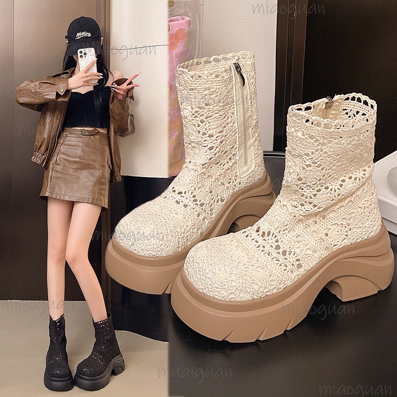 가을 플랫폼 두꺼운 바닥 여성 발목 부츠 패션 속이 빈 - Street Fashion Outfit 리뷰 및 가격