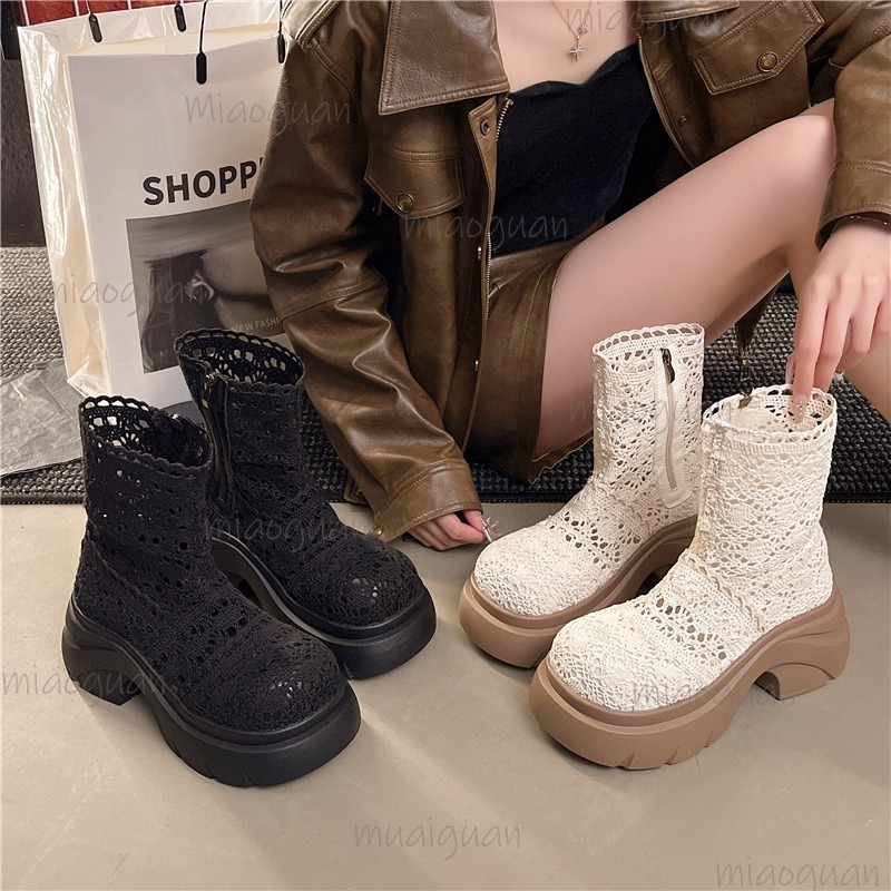 가을 플랫폼 두꺼운 바닥 여성 발목 부츠 패션 속이 빈 - Street Fashion Outfit 리뷰 및 가격