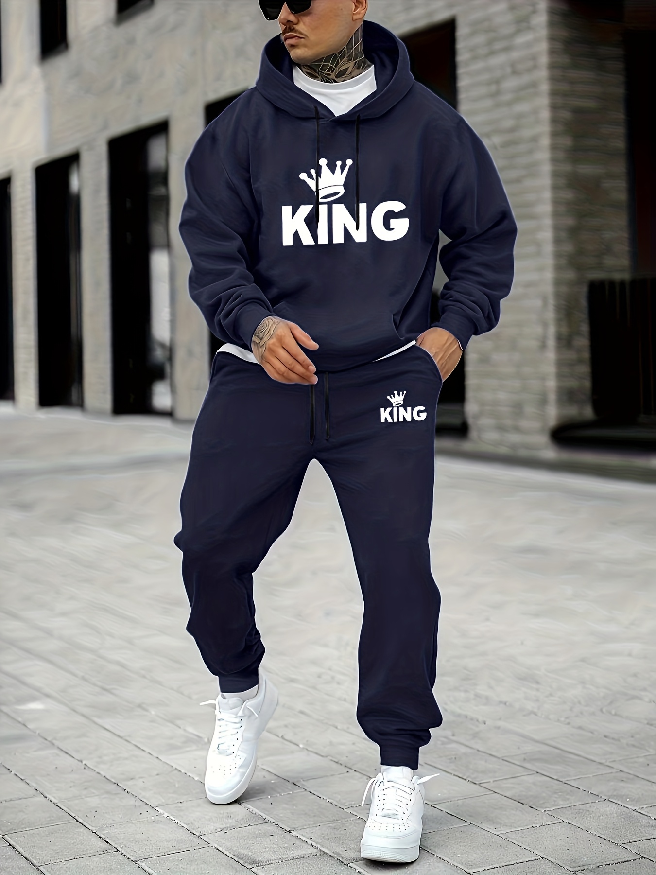 남성용 KING 크라운 프린트 트랙수트 2피스 세트,  - Street Fashion Outfit 리뷰 및 가격