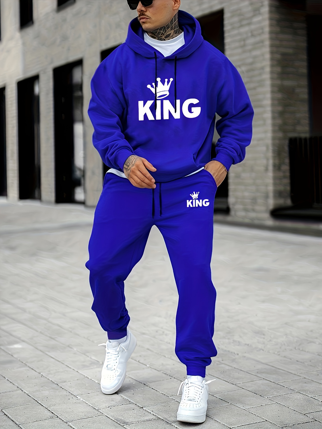 남성용 KING 크라운 프린트 트랙수트 2피스 세트,  - Street Fashion Outfit 리뷰 및 가격