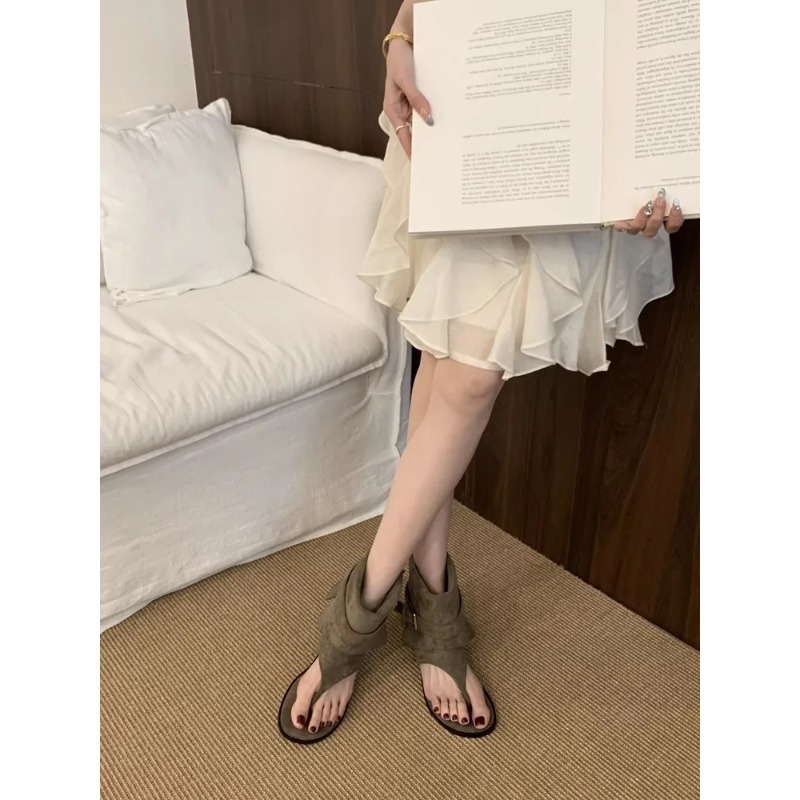 패션 오픈토 플랫 양가죽 샌들 레트로 하이탑 여성 스트 - Street Fashion Rome 리뷰 및 가격